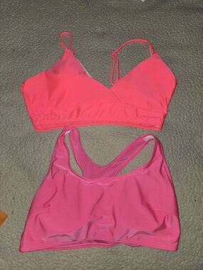 SHEIN Neon Pink Strappy Bralette & Racerback Sports Bra Set